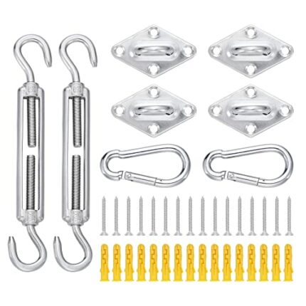ACBungji 40 Pcs Sun Shade Sail Hardware Kit for Triangle Rectangular Square Canopy, Heavy Duty Anti-rust 304 Stainless Steel Sun Shade Sail Acces