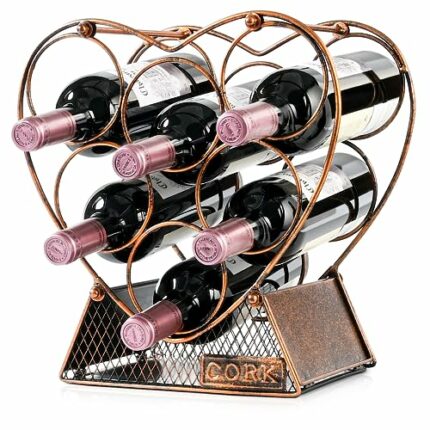 VIREESR Heart Shape Tabletop Wine Rack - 6 Bottle Freestanding Modern Metal Small Wine Rack - 3 Tier Tabletop Wine Holder Stand for Cabinet, Pant