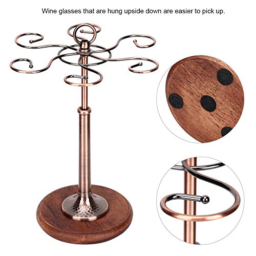 6 Hook Wine Glass Rack Holder, Retro Style Tabletop Wine Glass Display Holder Hanging Shelf Organizer Kitchen Cutlery Storage Rack for Home Bar R