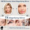 TOUCHFEEL Wall Mounted Makeup Mirror, 9 Inch 1X/7X Magnifying Mirror with 3 Color Light, Double Sided 360° Swivel Extendable Bathroom Mirror with