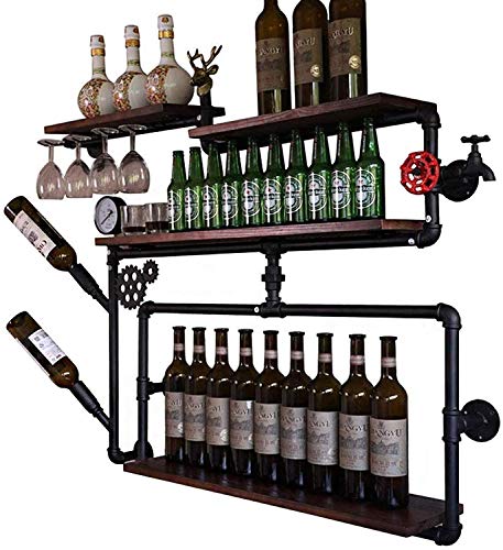 MiroDo Rustic Wall Mounted Wood Wine or Liquor Bottle Storage Holders Stemware Racks Organizer| Glass Holder Bar Wall Mount Wall Wine Bottle Disp