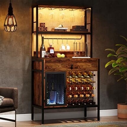 LITTLE TREE Wine Rack Cabinet, Rustic Brown