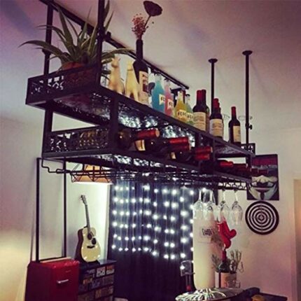 PIBM Double Hanging Red Fashion Creative Wine Glass Rack Upside down Home Wine Rack Decoration Wall Hanging Wine Rack European Wine Hanger J1030,