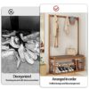 Clothes rack bamboo, coat rack with bench, clothes rack with 5 hooks and shoe rack, multi-purpose open clothes rail wood for hallway living room,