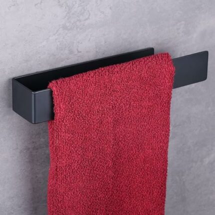 Belle Vous Black Self Adhesive Towel Holder Rail - 22cm / 8.66 Inches Stainless Steel Rustproof Towel Rack - Stick on Wall Mounted Towel Bar for