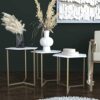 evka.com White Coffee Table, Bedside Tables Set of 3, Nest of Tables Living room, Sofa Side Table, Marble Pattern Wood table, Marble Coffee Table