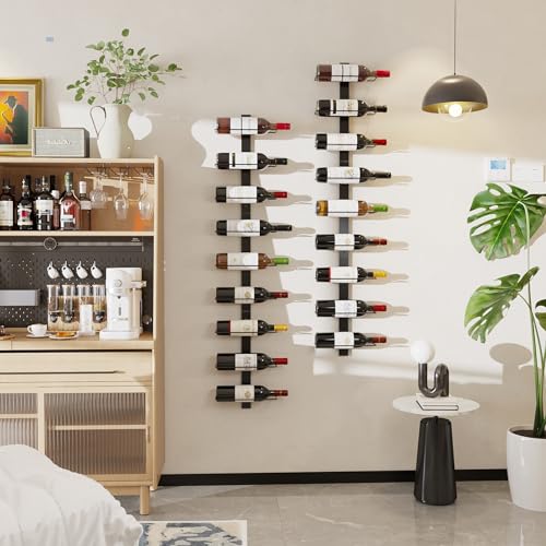 C&AHOME Wall Mounted Wine Rack, 18 Bottle Wall Mounted Wine Rack, Adjustable and Separable Metal Hanging Wine Bottle Holder, Freely Wall Wine Rac