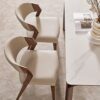 Dining Chairs Set of 2, Upholstered Kitchen Dining Room Chair Mid Century Modern White PU Leather Chair with Wood Legs Wide Seat Side Chairs for