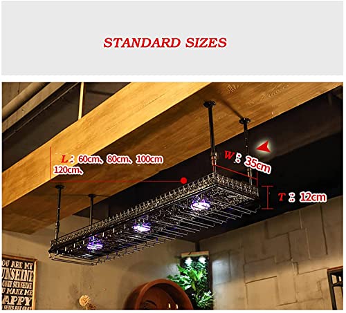 EMISOO Hanging Wine Rack, Retro Ceiling Decoration Rack, Upside-down Hanger Suitable for Living Room, Dining Room, Bar, with Colorful Lights (Col