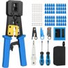 Proster RJ45 Crimp Tool Set All-in-one RJ45 Crimping Tool Kit with 50 PCS CAT6 Pass Through Connectors 50 PCS RJ45 Cat6 Protection Covers RJ45 Pa