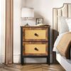 YITAHOME Bedside Table, Heavy Duty End Side Table, Nightstand Storage Unit, 2-Drawer Dresser, Bedside Cabinet, Rattan Woven Chest of Drawers for