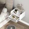 blingworld Floating Mirror Nightstand,White Bedside Table,Small Night Stand,Modern End Table with Drawer,Silver with Mirror Drawer,Side Table Wal