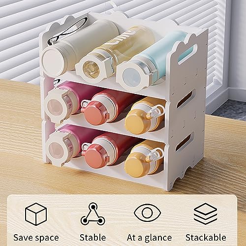 NUODWELL Stackable Water Bottle Organiser for Cabinet, White Plastic Bottle Holder Wine Storage Rack for Kitchen Countertop, Tabletop, Pantry, Re