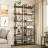 YITAHOME Bookcase 6 Tiers, Floor Standing Book Shelf with 4 Hooks, Wooden Shelf and Metal Frame Book Rack Industrial Tall Shelf unit Storage for