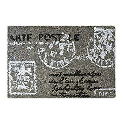 Relaxdays Coconut Fibre POSTCARD Doormat 40 x 60 cm Coir Welcome Mat with No-Slip Rubber PVC Underside, Grey