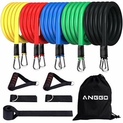 ANGGO Resistance Bands Set, Resistance Bands Exercise Training Bands to 150lb with Handles, Ankle Straps, Door Anchor, Workout Bands Stretching E