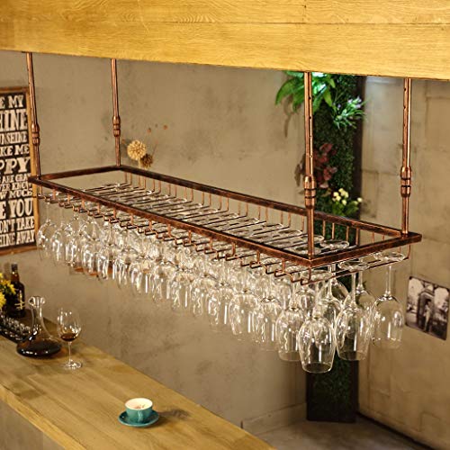 PIBM Hanging Wall Upside down Storage Rack Wine Wrought Iron Inverted High Cup Holder J1114, Gold , 60cm*35cm