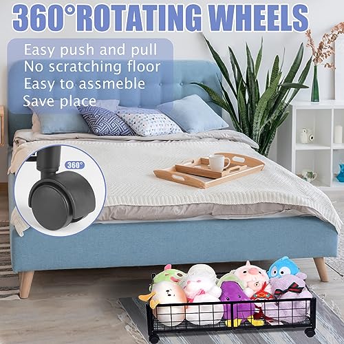 Kmise Underbed Storage With Wheels,2 Pcs Metal Under Bed Storage Containers For Bedroom Clothes Blankets Toy Book Bedding Shoes Storage Organizer