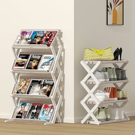 Foldable Shoe Rack For Closet,4 Tier Narrow Shoe Shelf For Entryway,8-12 Pairs Small Space Corner Folding Shoe Organizer Storage Multipurpose Col