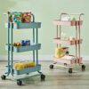 YXBDN 3 Layer Storage Rack Kitchen Trolley Movable Shelf Home Furniture Organizer with Wheels Narrow Cabinet (Color : Pink, Size : 88 * 42 * 37cm