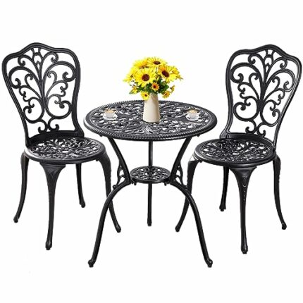 Withniture Patio Bistro Sets 3 Piece Outdoor,Cast Aluminum Bistro Table and Chairs Set of 2 with 1.97" Umbrella Hole,All Weather Outdoor Bistro T