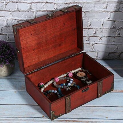 EBTOOLS Vintage Wooden Storage Box, Pirate Treasure Chest Storage Box, Vintage Decorative Treasure Jewelry Chest Home Decoration for Living Room