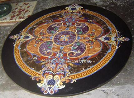 Gifts And Artefacts 60 x 60 Inches Black Marble Round Shape Dining Table Top for Home Furniture Decor Handmade Restaurant Table