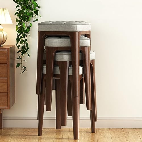 Bar Stools, Solid Wood Kitchen Stools with Cushion Counter Height Barstools with Wooden Base for Kitchen Dining Cafe