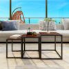 Diahomy Nesting Coffee Table, Set of 3 End Tables, Metal Frame Square Corner End Desk for Living Room Bedroom Office Industrial Style, Rustic Bro