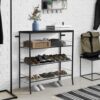 YBING Shoe Rack 4-Tier Shoe Organizer for Entryway 9-12 Pairs Shoe Storage Rack Freestanding Shoe Storage with 3 Metal Mesh Shelves and Wooden To