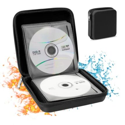 Fireproof CD Wallet DVD Case Storage Boxes 32 Capacity Hard EVA Music Movie CD Holder Protective DVD Case Portable Water Resistant CD Sleeves Col