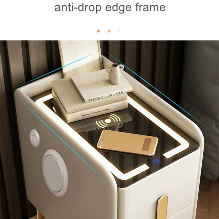 JJZXD -Narrow Smart Bedside Table Charging Nightstands Multi-Functional Wood Side Table (Color : Grey, Size : Argento)