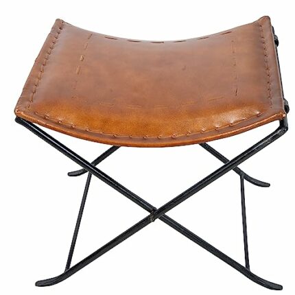 Shy Shy Leather Classical Side Stich Stool Bench (Brown)