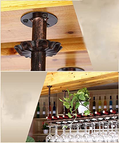 SUCHETA Hanging Wine Rack with Glass Holder and Shelf, Metal Wine Rack Glass Holder Hanging Stemware Home Bar Pub Display Storage Shelf Hanger Sh