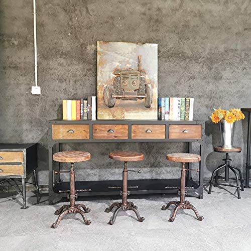 Topower Industrial Retro Vintage Farm Wooden Tractor Stool Kitchen Swivel Height Adjustable bar Stool (Copper)