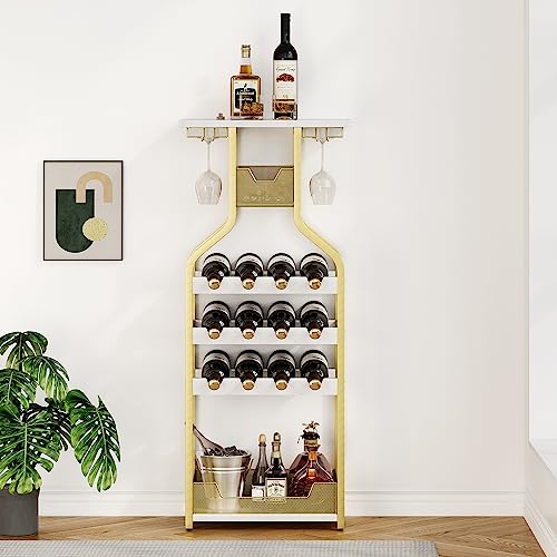 Amyove Metal Wine Rack Wine Bottle Holders Stands Freestanding Floor,Wine Storage Organizer Display Rack Table Wine Glass Rack for Bar Kitchen Di