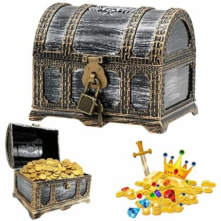 Cresbel Mini Treasure Chest Plastic: Children's Pirate Treasure Chest with Lock, Small Treasure Chest Children, Vintage Plastic Treasure Chest fo