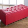 CROWN FAUX LEATHER DIAMANTE OTTOMAN TOY STORAGE BLANKET BOX (RED)