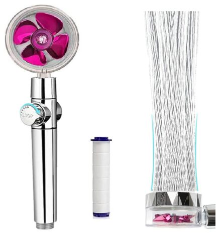 High Pressure Water Saving Shower, 360 Degrees Rotating Propeller Driven Handheld Shower Head with Filter, Turbo Spa Shower Head with Fan & Switc