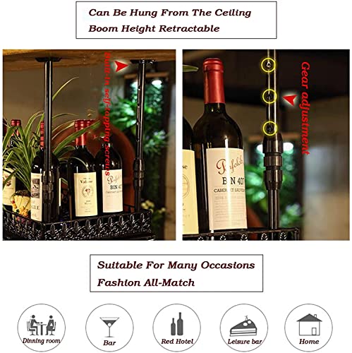 EMISOO Hanging Wine Rack, Retro Ceiling Decoration Rack, Upside-down Hanger Suitable for Living Room, Dining Room, Bar, with Colorful Lights (Col