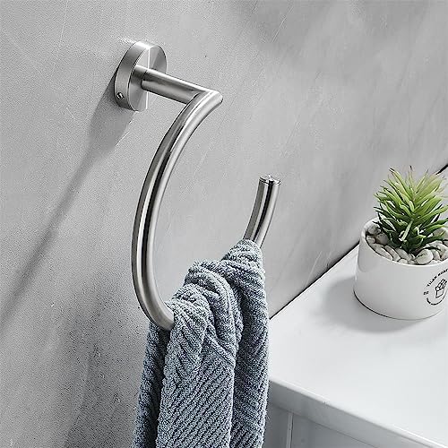 Single Post Bathroom Towel Ring, Wall Mounted Bath Towel Rack, Decorative Towel Hanger Stainless Steel (Silver)