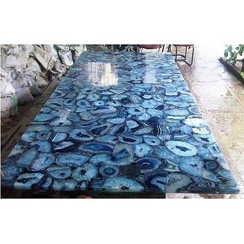 Gifts And Artefacts 30 x 72 Inches Marble Dining Table Top Blue Agate Stone Epoxy Art Kitchen Slab to add Luxury Look in Your Hotel