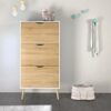 TJLSS 3-Drawer Shoe Accent Cabinet Oak Structure Shoe cabinet Home hallway shoe storage Shoe rack organizer