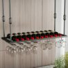 EMISOO Ceiling Wine Rack with Glass Holder, Hanging Wine Storage Display Racks Shelf Glass Rack Wine Bottle Holder for Under Cabinet, Kitchen, Ba