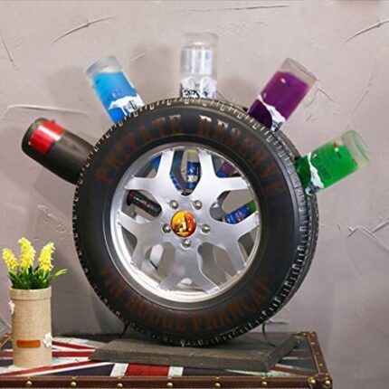 PIBM Tire Wine Rack Wine Retro Iron Art Shelf High Load Bearing Creative Decoration 50×28×55Cm J1118