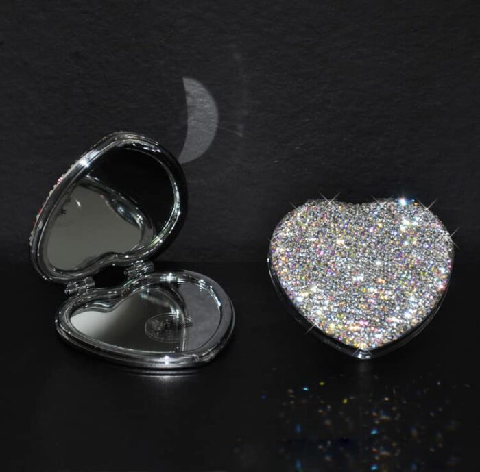 Rich Boxer 2 Pcs Sparkling Rhinestone Heart Shaped Compact Mirror Makeup Mirror Foldable Mirror Pocket Mirror for Women Girls Great Gift