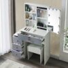 Saihemei Makeup Vanity with Lights and Charging Station, Large Vanity Desk with Storage Shelves and 4 Drawers, 3 Color Lighting Modes Vanity Set