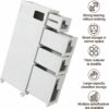 OPSREY Narrow Bathroom Floor Cabinet Storage Drawers, Space Saving Slim Toilet Paper Storage Cabinet with Casters Narrow Storage Drawer Cart Larg