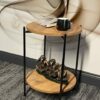 Living Room End Table with Storage Coffee Table and Round Table Narrow Side Table End Table for Living Room Fabric Storage Bag Nordic Style (Wood