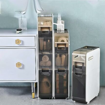 Bathroom Floor Cabinet Vertical Storage Unit Slim Toilet Paper Storage Cabinet 4 Tier Bathroom Floor Cabinet With Storage Drawers Tower Capacity